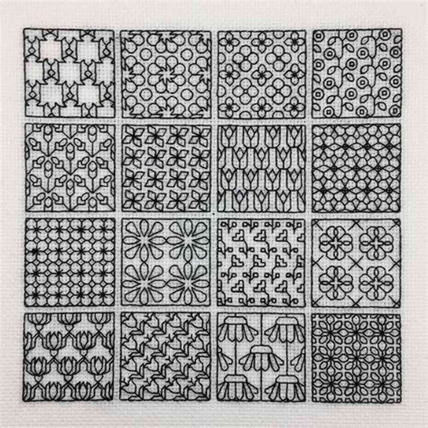 Geometric Blackwork Sampler Blackwork Pattern: An Artist Diligently Working On The Intricate Design Geometric Blackwork Sampler 1 Blackwork Pattern
