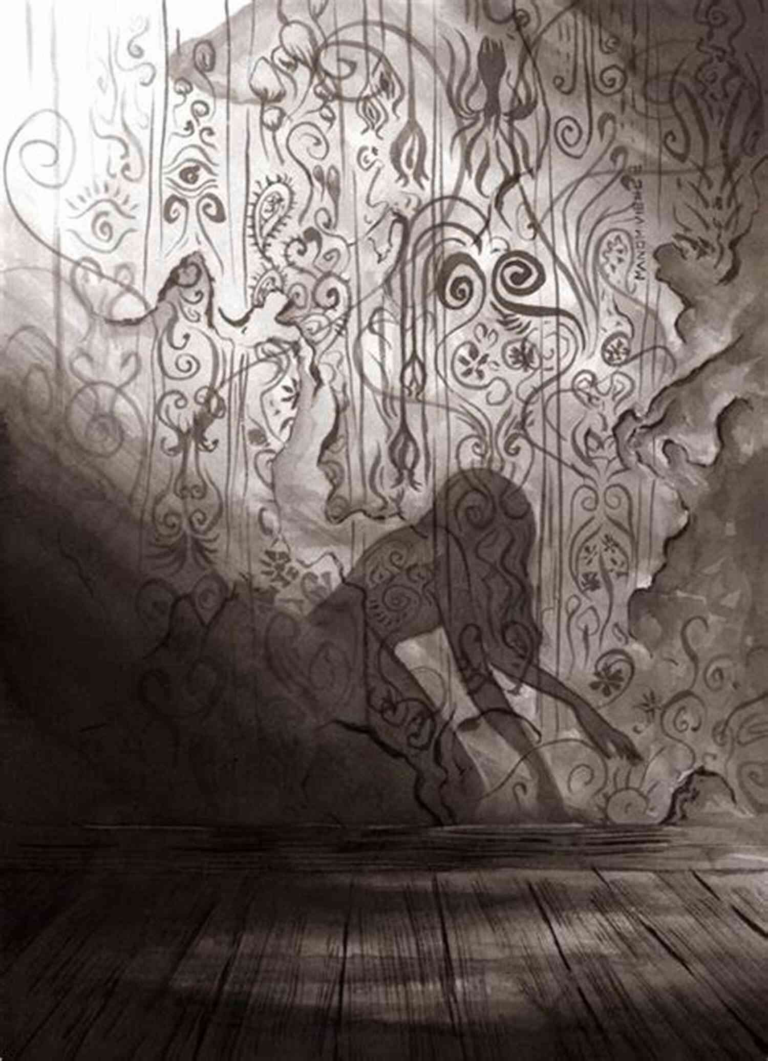 Illustration Of A Woman Trapped Behind Yellow Wallpaper The Yellow Wallpaper: By Charlotte Perkins Gilman : Illustrated